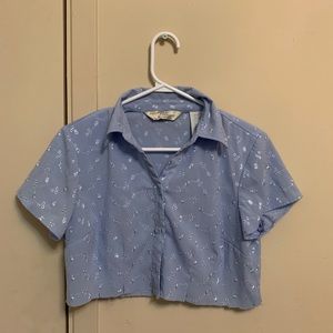 baby blue floral cropped blouse